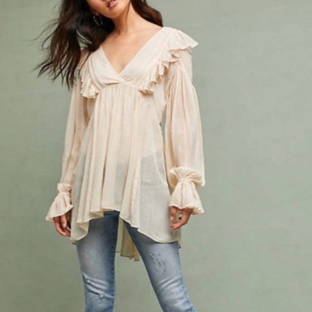 Anthropologie Maeve Peasant Top - Cream and Metallic Silver - Size 4 - NWOT - Picture 7 of 8